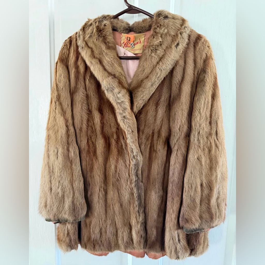 Classic Brown Fur Coat With Pink Satin Lining